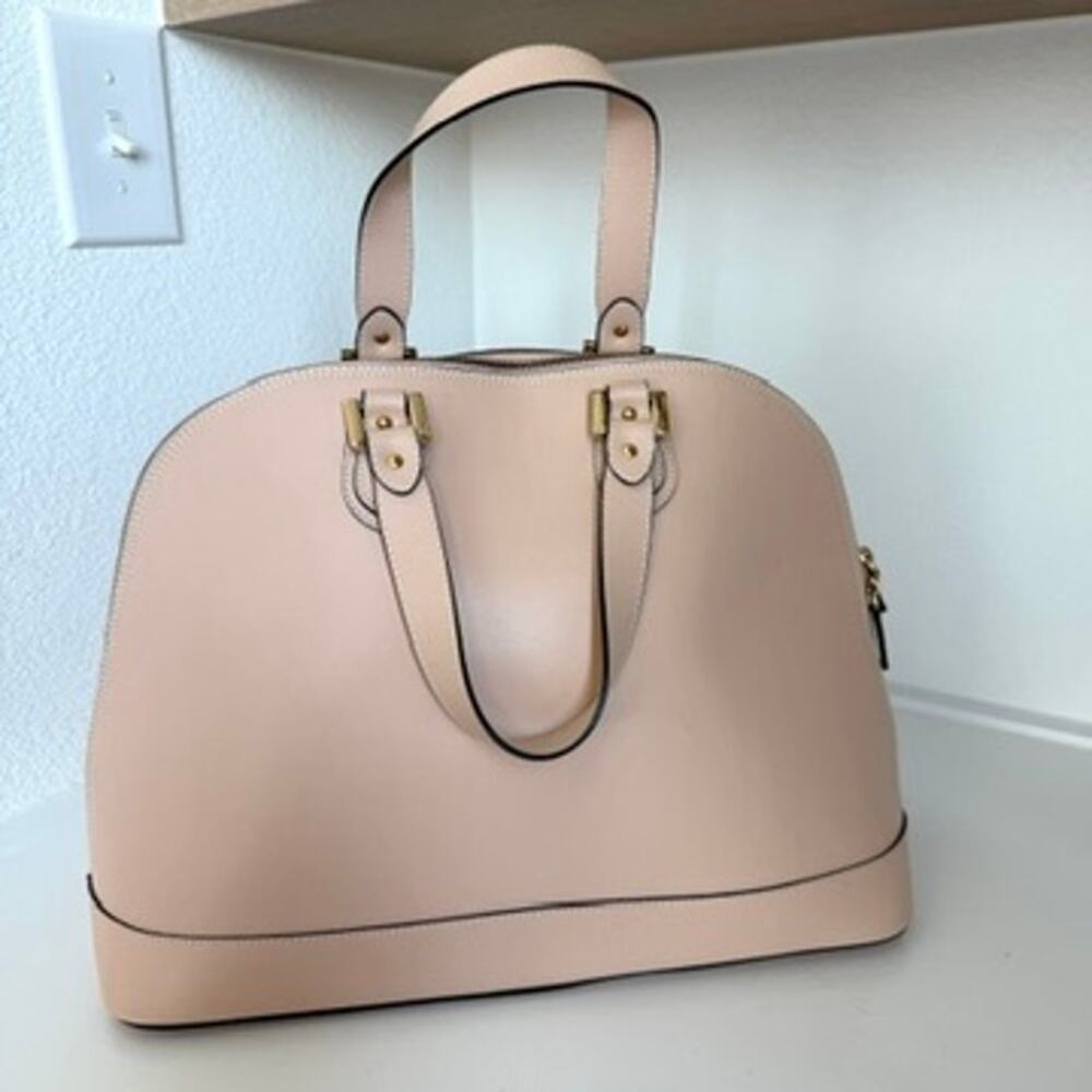 ALBERTA DI CANIO Leather Satchel Nude Beige Dome Bag Made in Italy Handbag